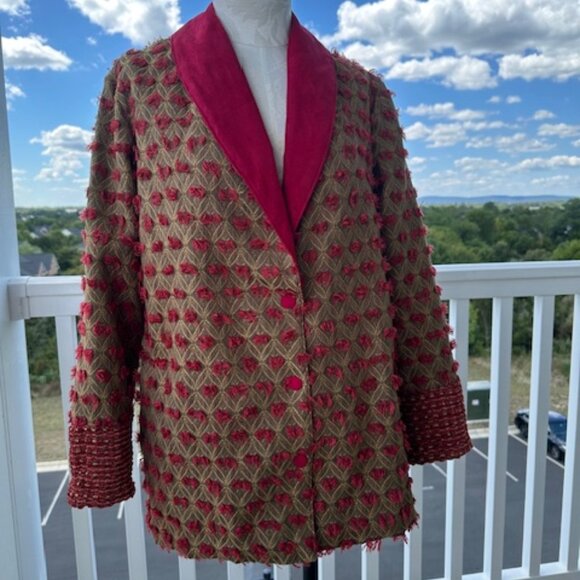 Upcycled chic Women's Blazer in Red and Gold - Size small - Picture 1 of 7